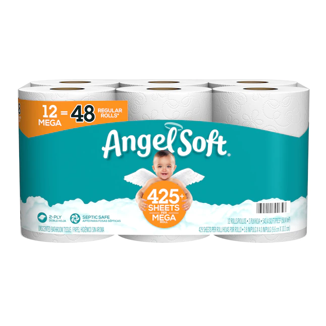 מזוודת נייר טואלט כבדה 12 גלילים = 48 גלילים טישו איכותי אריזת חיסכון ANGEL SOFT תוצרת U.S.A